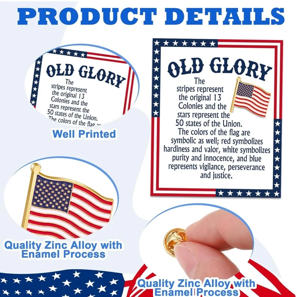 $2 Old Glory Patriotic Flag Pins Set New $2 WITH ANY $10 ORDER OR MORE